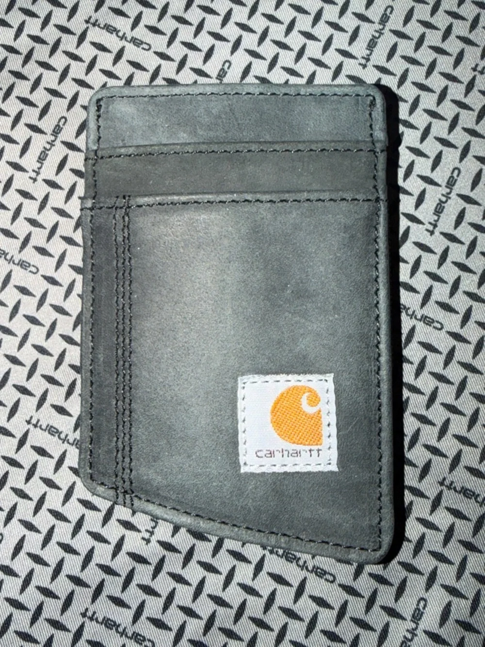 Carhartt Grey Slim Leather Card Sleeve with Logo Patch